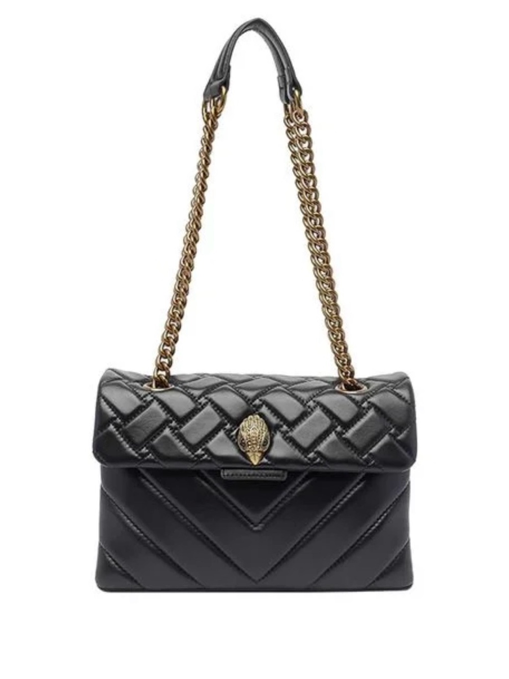 Kurt Geiger Black Quilted Shoulder Bag with Gold Chain and Emblem